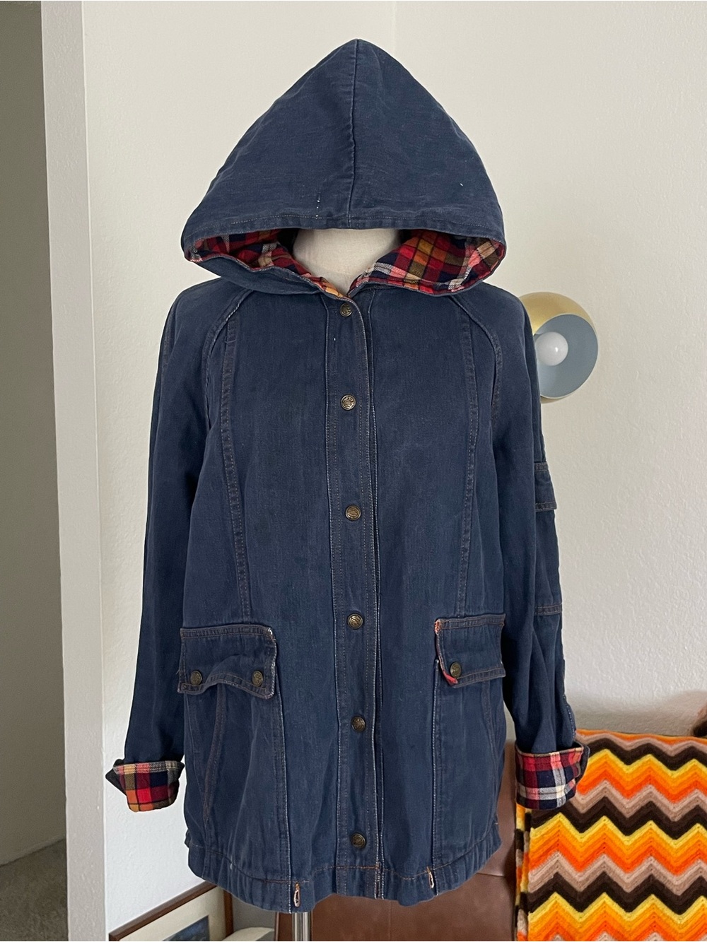 Vintage 1990s 80s Valley Co Utilitarian Streetwear Denim Buttoned Hoodie Unisex